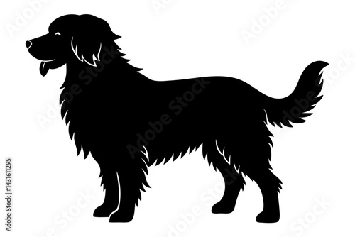 Shaggy dog silhouette graceful canine with thick fur charming pet design, dog, silhouette, shaggy, canine, pet, animal, furry, friend, mammal, design, vector, isolated, illustration, black, cute, dome
