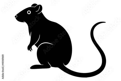 Silhouette of a seated rat rodent vector image for graphic design, rat, rodent, silhouette, animal, vector, illustration, isolated, black, wildlife, graphic, design, art, cartoon, mammal, nature