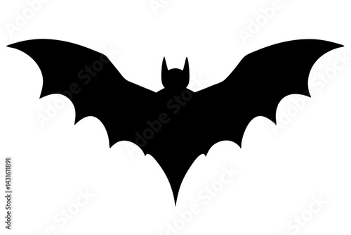 Simple graphic black bat silhouette illustration on a white background, bat, silhouette, animal, night, flying, mammal, halloween, dark, spooky, scary, vector, graphic, illustration, design, nocturnal