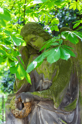 Obraz na płótnie Historic Statue on the spring mystery old Prague Cemetery, Czech Republic w salonie
