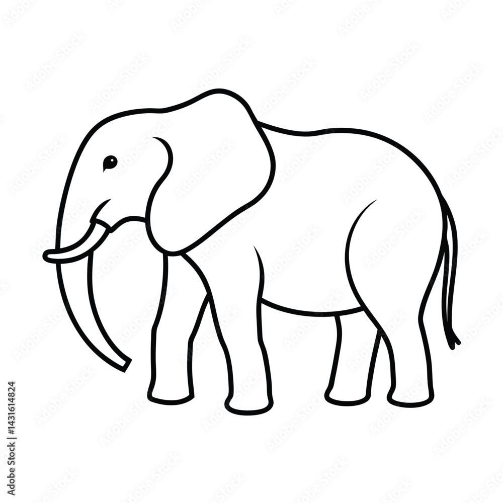 Fototapeta premium elephant raised trunk minimal line art vector