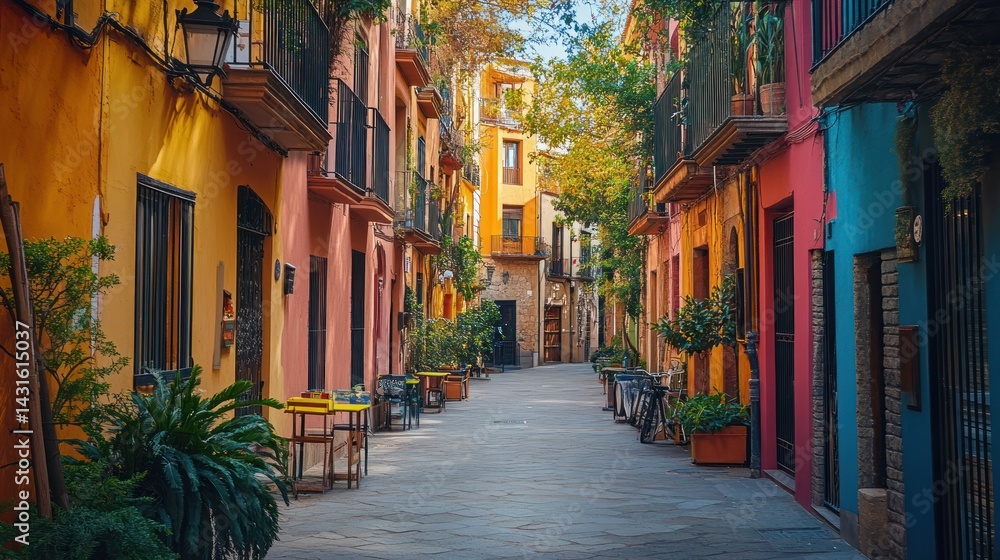 Fototapeta premium Vibrant Street in Spain: A Colorful Escape