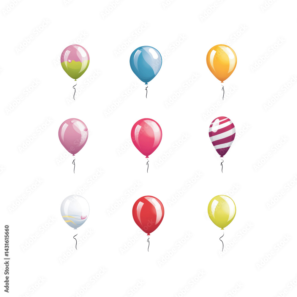Nine Colorful Balloons Isolated on Transparent Background - Celebration, Party, Festive Decoration Nine Colorful Balloons Isolated on Transparent Background - Celebration, Party, Festive Decoration