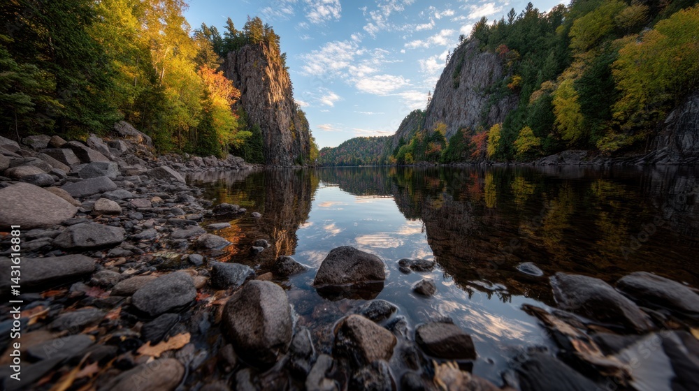 Obraz premium Autumnal river gorge reflections