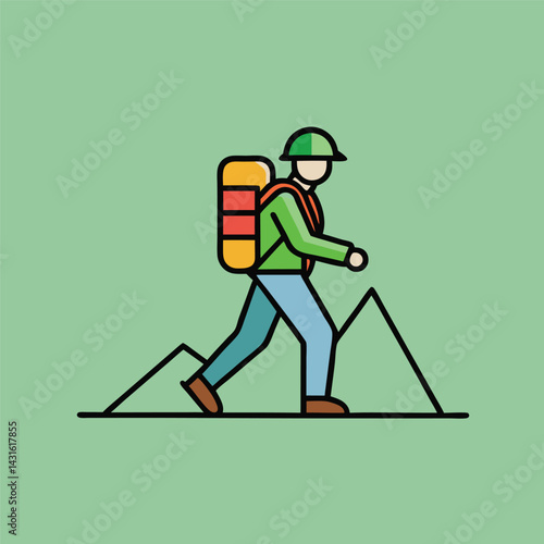 hiker with safety kits and bagpack vector silhouette design