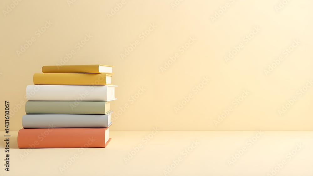 Fototapeta premium Stack of Books on Neutral Background Simple Reading Concept