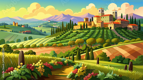 Very beautiful Vineyards of San Gimignano, Tuscany, Italy