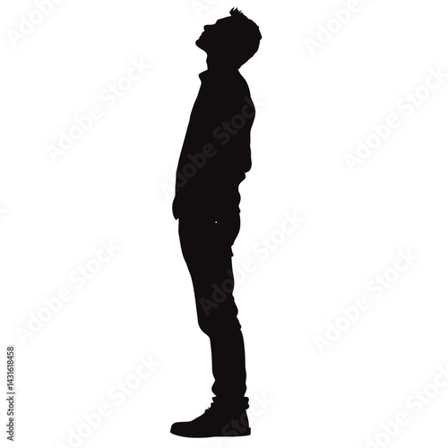 Silhouette icon of man looking up – side view of thoughtful standing male figure