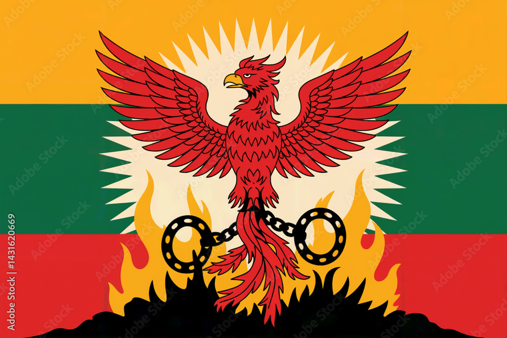 Fototapeta premium Flag of Karenni State Myanmar Phoenix Chain Fire Symbol
