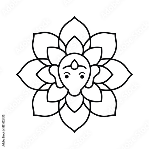 ganesha face integrated mandala line art vector
