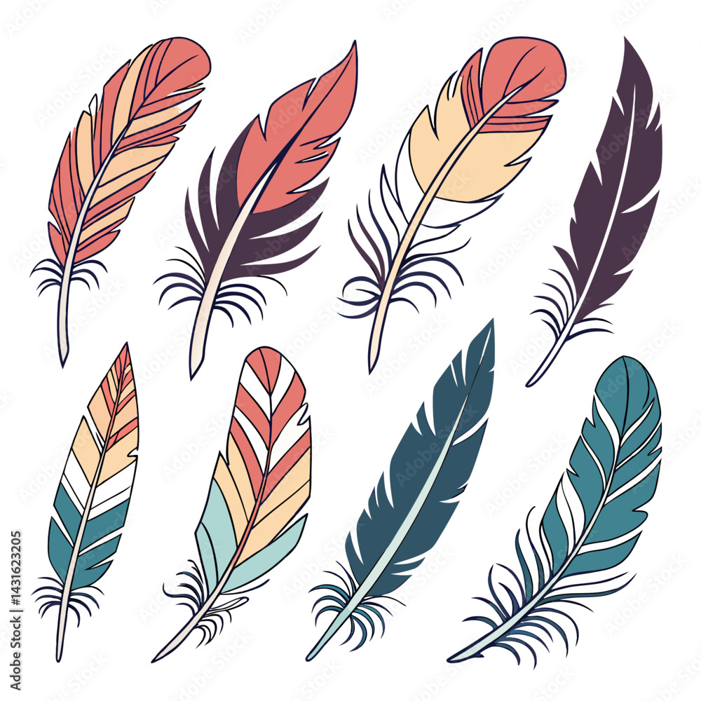 Obraz premium Bohemian Feathers: Pastel & Earthy Tone Collection - 8 Unique Designs.
