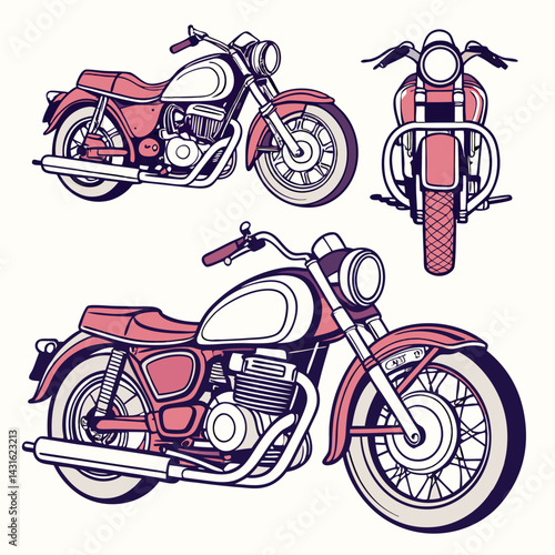 Professional Vintage Pink Motorcycle Illustration - Classic Chopper Design.