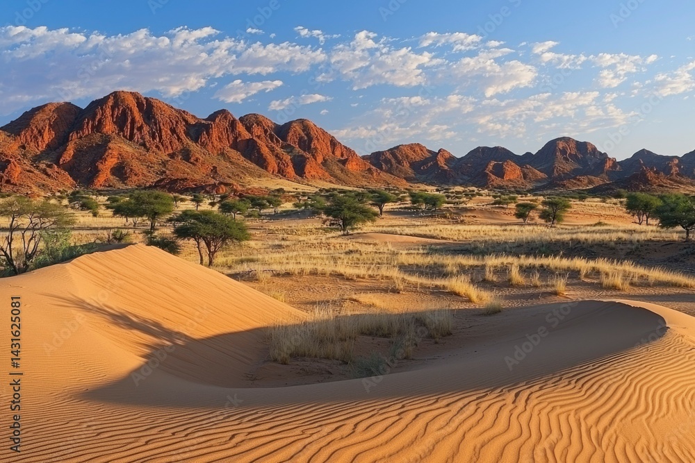 Fototapeta premium Red Rock Mountains and Desert Sand Dunes Landscape