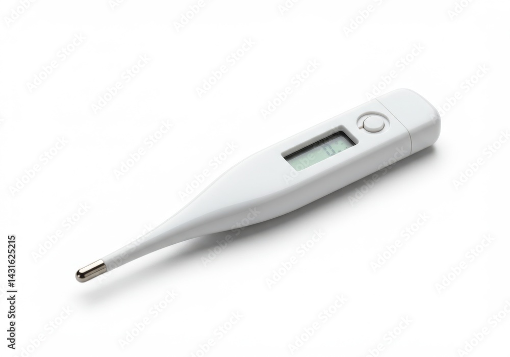 Close up view of a white digital thermometer isolated on white background Close up view of a white digital thermometer isolated on white background