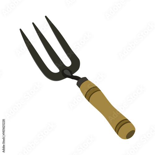 Gardening fork with wooden handle isolated on white background