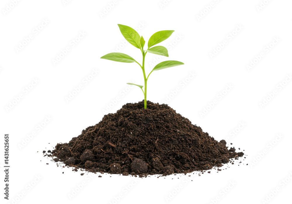 Sprout rising from rich soil against a black void Sprout rising from rich soil against a black void
