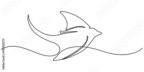 Stingray fish, sea fox continuous line drawing. One line art of predatory fish, seafood, marine animals, Continuous line drawing of manta ray. One line of stingray. Marine animal concept.