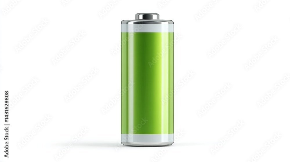 Fully charged battery for devices Realistic 3D icon isolated on white background full energy level Fully charged battery for devices Realistic 3D icon isolated on white background full energy level