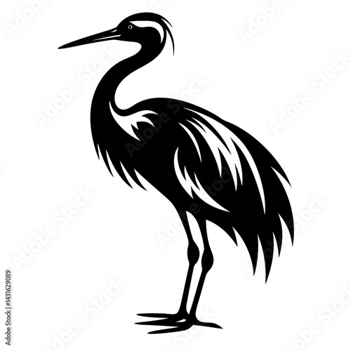 Elegant Heron Silhouette Standing Proudly in Black and White Illustration