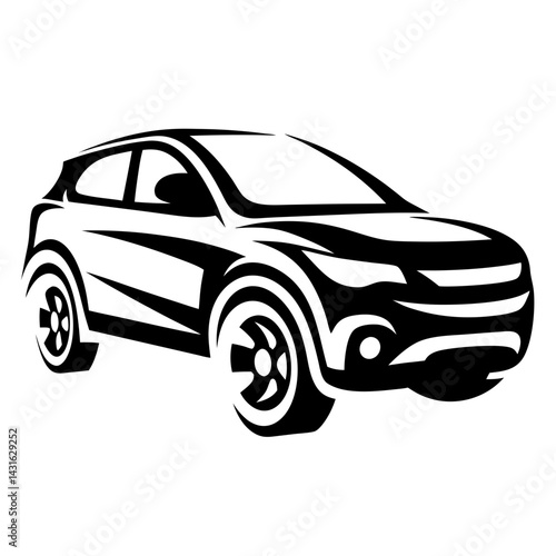 Sleek black and white modern SUV illustration with dynamic line work