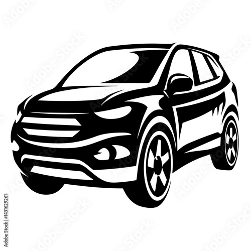 Stylized black and white vector illustration of a modern SUV vehicle