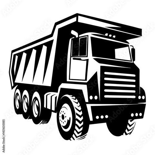 Monochrome Illustration of a Heavy Duty Dump Truck for Construction Site