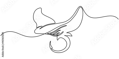 Stingray fish, sea fox continuous line drawing. One line art of predatory fish, seafood, marine animals, Continuous line drawing of manta ray. One line of stingray. Marine animal concept.