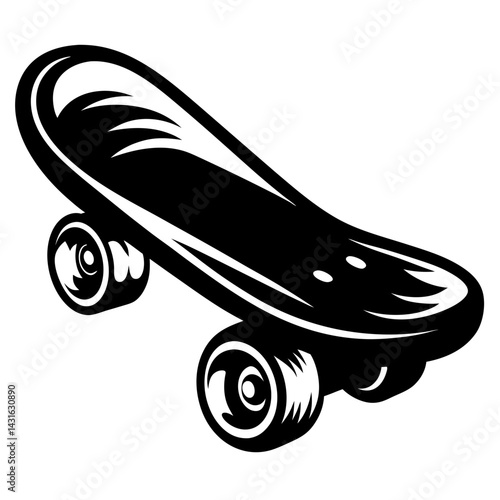 Simple black and white skateboard illustration for design elements and backgrounds