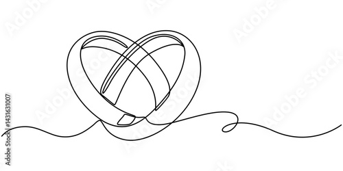 Wedding Ring Continuous Line Icon, Wedding ring line art vector illustration, Wedding Ring Web Banner with Continuous Line Icon, Wedding Ring continuous line drawing with color shapes, Wedding ring.