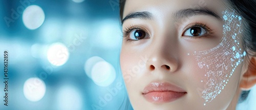 An advanced AI-powered skin scanning device analyzing a patient's skin during a medical examination or consultation in a professional healthcare setting.
