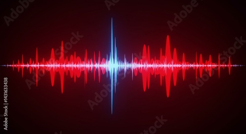 Red And Blue Audio Visualizer Graphic - Abstract audio waveform visualization, red and blue tones, energy, sound frequency, signal. Symbolizing sound, data, music, technology, and communication