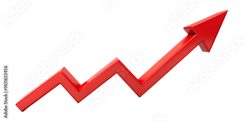 red upward arrow graph showing rising trend isolated on white background PNG. GENERATIVE AI