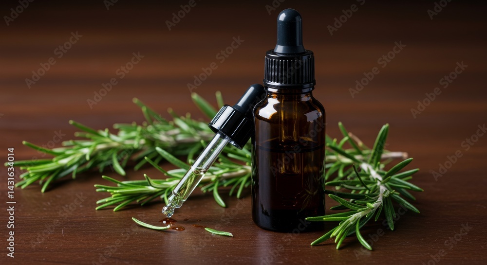 Rosemary Essential Oil Bottle and Sprigs - Natural rosemary aroma, pure essential oil, herbal freshness, wellness therapy, aromatherapy benefits Rosemary Essential Oil Bottle and Sprigs - Natural rosemary aroma, pure essential oil, herbal freshness, wellness therapy, aromatherapy benefits