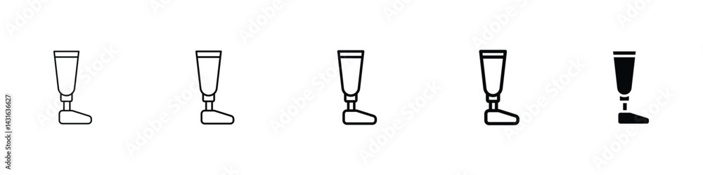 Set of 5 pixel perfect Prosthetic leg icon with 1 unexpanded, 1 silhouette, prosthetic leg icon, symbolizing medical aid, mobility, and rehabilitation in a clean vector format Set of 5 pixel perfect Prosthetic leg icon with 1 unexpanded, 1 silhouette, prosthetic leg icon, symbolizing medical aid, mobility, and rehabilitation in a clean vector format