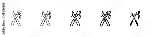 Set of 5 pixel perfect Pruning icon with 1 unexpanded, 1 silhouette, pruning icon, representing gardening, plant care, and trimming tools in a detailed vector style
