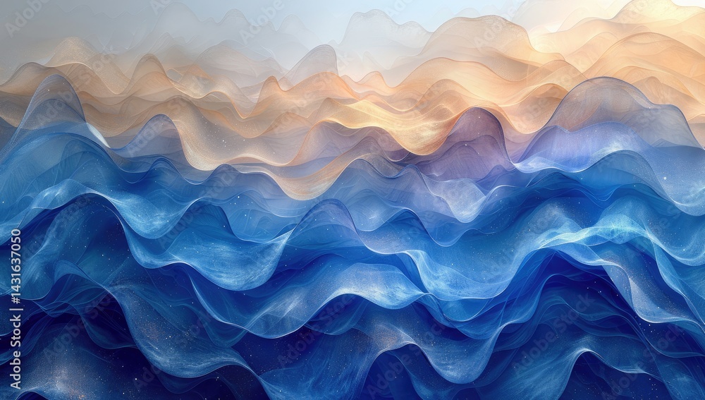 Abstract wave design in blue and beige, watercolor style. Water waves background with grainy texture for wall art or mural decoration Abstract wave design in blue and beige, watercolor style. Water waves background with grainy texture for wall art or mural decoration