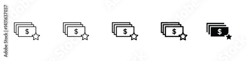 Set of 5 pixel perfect Cash bonus icon with 1 unexpanded, 1 silhouette, cash bonus icon, symbolizing monetary rewards, incentives, and benefits in a crisp vector design