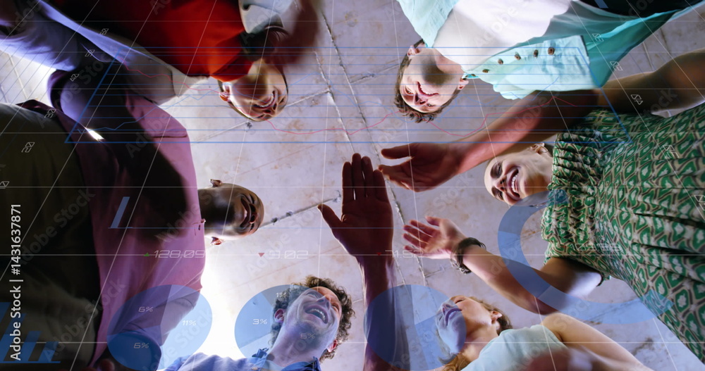 Obraz premium Image of financial data processing over diverse group of business people