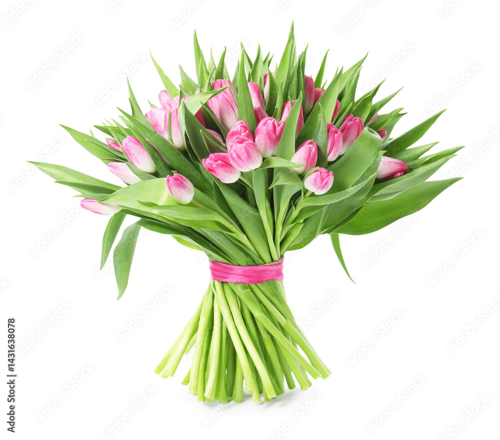 Obraz premium Bouquet of beautiful pink tulips isolated on white