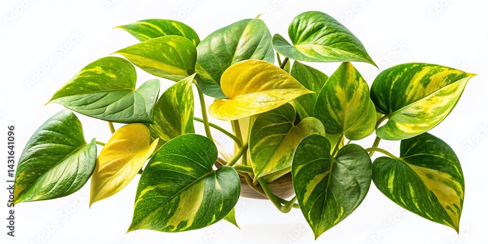 Golden Pothos Houseplant Isolated on White Background - Stock Photo