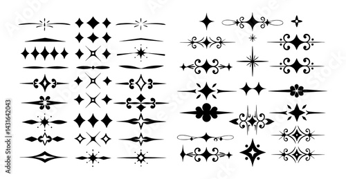 Art deco corner elements and dividers with gold foil texture and symmetrical patterns