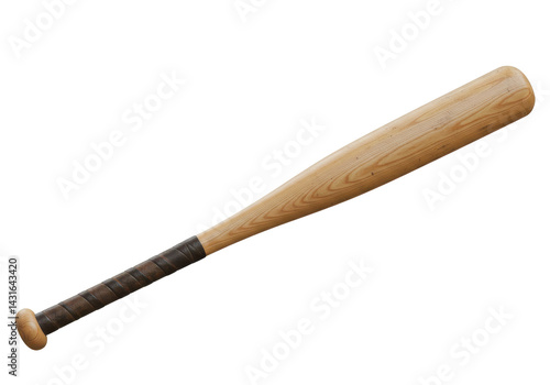 Wooden baseball bat resting against a dark backdrop highlighting its wood grain and grip