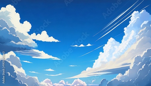 clouds in a clear sky 01 anime background 2d illustration