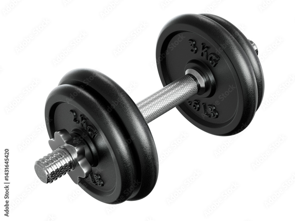 Naklejka premium Cast Iron Black Adjustable Dumbbell, weightlifting gym equipment, side view. Png clipart isolated on transparent background