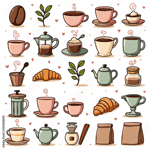 Adorable Coffee Icons – 25 Cute Doodle Elements for International Coffee Day