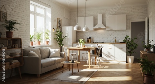 Wallpaper Mural Kitchen Interior with Furniture and Plants Torontodigital.ca