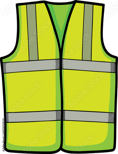 High Visibility Safety Vest Vector Illustration with Detailed Reflective Strips for Construction, Workwear, and Industrial Protection Campaigns