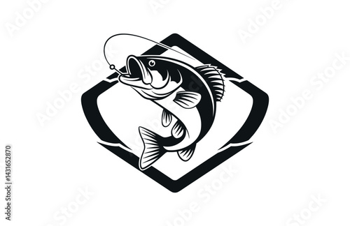 Stylized fishing logo with bass fish vector illustration

