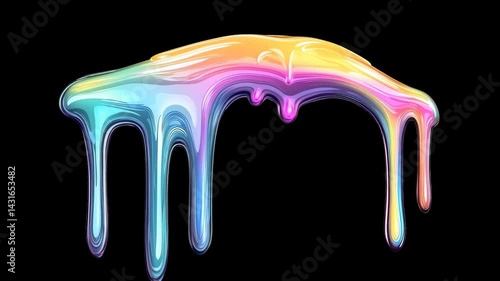 Colorful liquid dripping on a black background, showcasing a rainbow of hues.