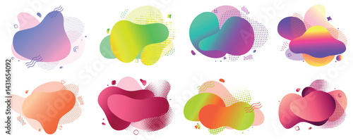 A visually captivating set of colorful and vibrant abstract shapes arranged artistically on a clean white background, creating a striking contrast